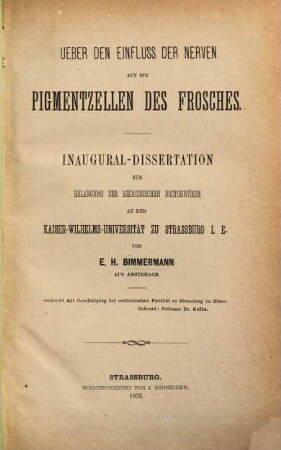 Ueber den Einfluss der Nerven auf die Pigmentzellen des Frosches : Inaug.-Diss.