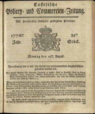 34tes Stueck, Montag den 19ten August 1776