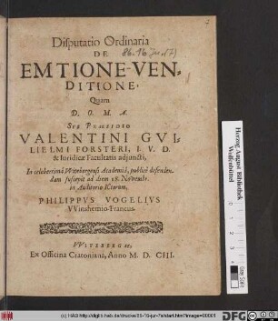 Disputatio Ordinaria De Emtione-Venditione