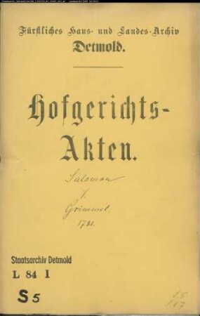 Salomon, Abraham gegen Amtsrat Grimmel zu Schötmar - Schuldforderung