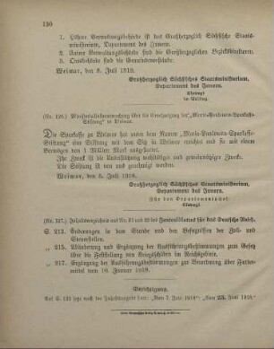 Nr. 126: Ministerialbekanntmachung über die Genehmigung der „Maria-Paulowna-Sparkasse-Stiftung“ in Weimar