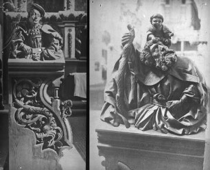 Halle (Saale), Dom, urspr. Dominikaner-Klosterkirche St. Pauli, Chorgestühl, Wangen: Hl. Martin; Christopherus