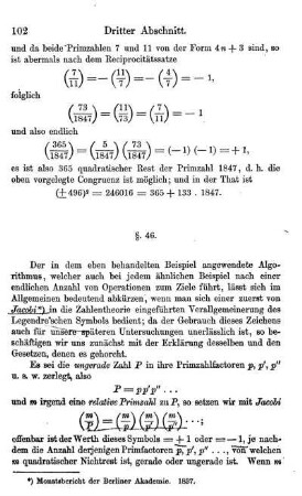 §. 46. Jacobi's Verallgemeinerung des Symbols von Legendre. Verallgemeinerter Reciprocitätssatz