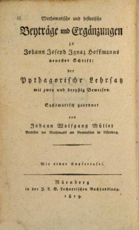Systematische Zusammenstellung der wichtigen bisher bekannten Beweise des pythagoräischen Lehrsatzes