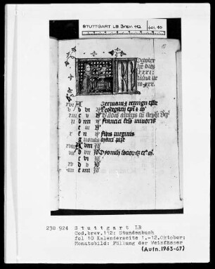 Lateinisch-französisches Stundenbuch — Monatsbild Oktober, Folio 10recto