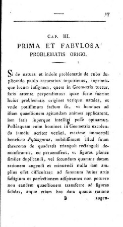 Cap. III. Prima et fabulosa problematis origo.