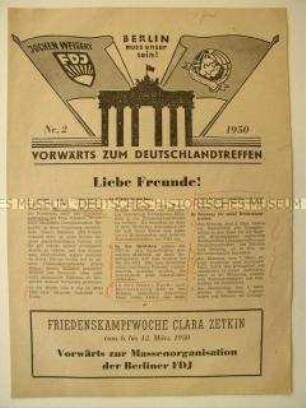 Mitteilungsblatt der FDJ-Landesvorstandes Berlin zur Vorbereitung des Deutschlandtreffens der Jugend 1950