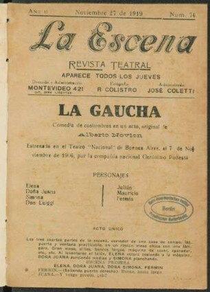 La gaucha : comedia de costumbres en un acto