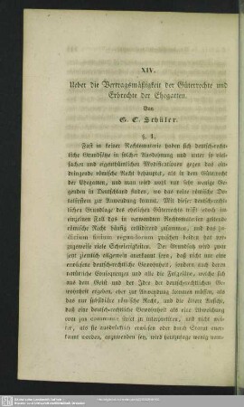 XIV. Ueber die Vertragsmäßigkeit der Güterrechte und Erbrechte der Ehegatten