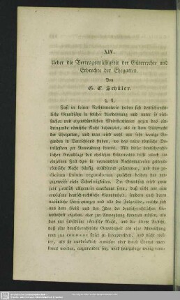 XIV. Ueber die Vertragsmäßigkeit der Güterrechte und Erbrechte der Ehegatten