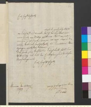 Brief von Kirms, Franz an Goethe, Johann Wolfgang von