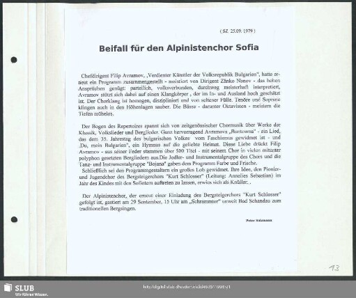 Beifall für den Alpinistenchor Sofia