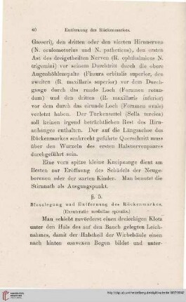 §. 5. Blosslegung und Entfernung des Rückenmarkes