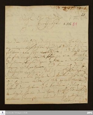 Brief von Hedwig Eleonore von Sachsen-Merseburg-Zörbig an August Hermann Francke.