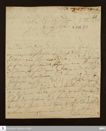 Brief von Hedwig Eleonore von Sachsen-Merseburg-Zörbig an August Hermann Francke.