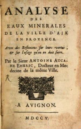 Analyse des eaux minerales de la ville d'Aix en Provence