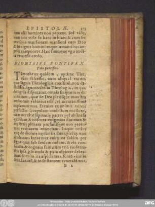 [IX.] Dionysius Pontifex Tito pontifici.