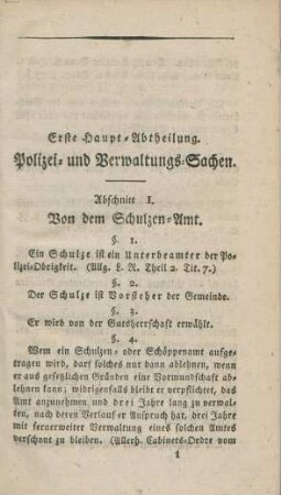 Erste Haupt-Abtheilung. Polizei- und Verwaltungs-Sachen.