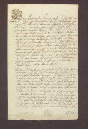 Schuldverschreibung von Christian Burkart von Vimbuch gegen das Kloster Schwarzach