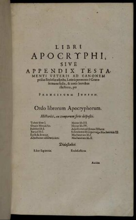 Libri Apocryphi, Sive Appendix Testamenti Veteris Dd Canonem [...