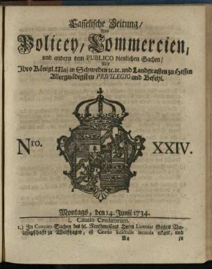 Nro. XXIV, Montags, den 14. Junii 1734