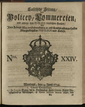 Nro. XXIV, Montags, den 14. Junii 1734