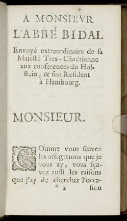 A Monsieur L' Abbe Bidal