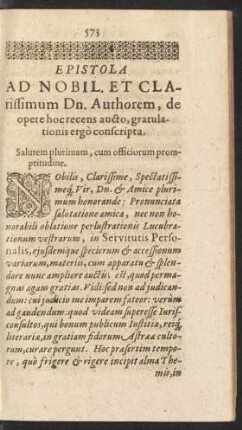 Epistola Ad Nobil. Et Clarissimum Dn. Authorem,