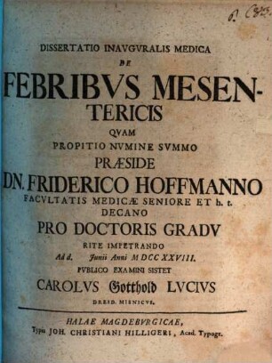 Diss. inaug. med. de febribus mesentericis
