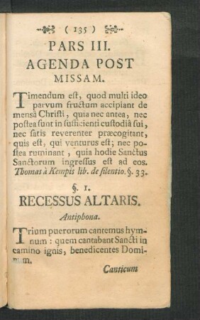 Pars III. Agenda Post Missam