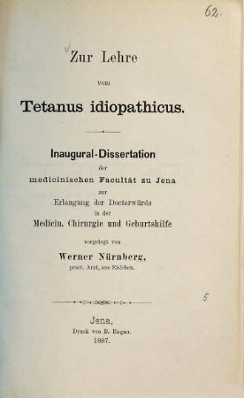 Zur Lehre von Tetanus idiopathicus : Inaug. Diss.