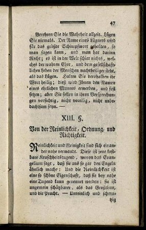 XIII. §. Von der Reinlichkeit, Ordnung, und Richtigkeit.