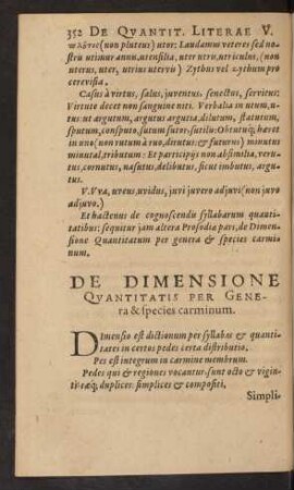 De Dimensione Qvantitatis Per Genera & species carminum.