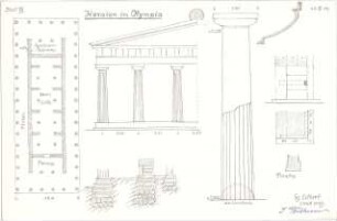 Eckert, Georg; München; Studienarbeiten - Heraion in Olympia (Grundriss, Teilansicht, Details)