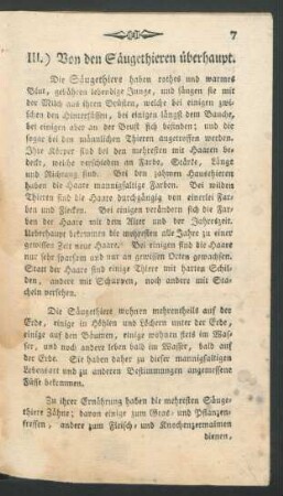 III.) Von den Säugethieren überhaupt