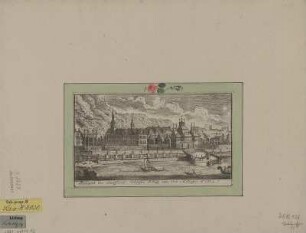 Ansicht von Schloss Pillnitz von Süden, Kupferstich, vor 1782 : Prospect des Churfürstl. Schloßes Pilniz von der Mittages-Seite / [F. G. Schlitterlau sculp.] - [Dresden] , [vor 1782]. - 1 Kunstbl. : Kupferstich ; 20 x 11 cm