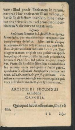 Articulus Secundus exhibens Canones.