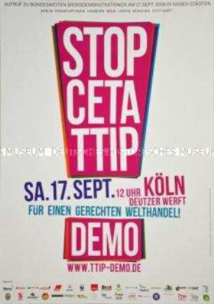 Aufruf zu Demonstrationen in bundesdeutschen Großstädten gegen die Freihandelsabkommen CETA und TIPP