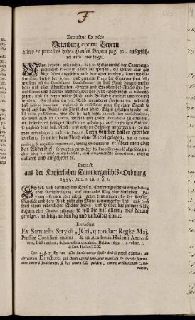 Extractus Ex actis Ortenburg contra Beyern allwo ex parte des hohen Hauses Beyern pag. 301. ausgeführet wird, wie folget
