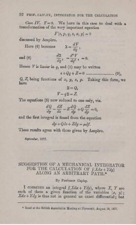 Suggestion of a mechanical integrator for the calculation of ... along an arbitrary path.