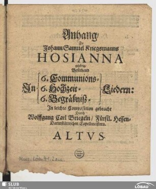 Anhang zu ...Kriegsmanns Hosianna