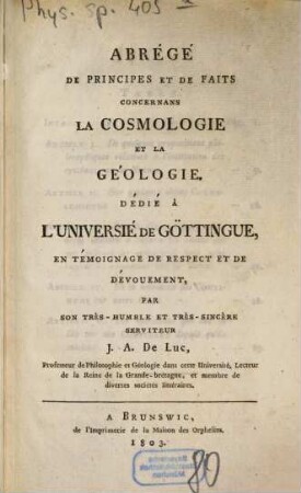 Abrégé des principes et des faits concernans la cosmologie et la géologie ...