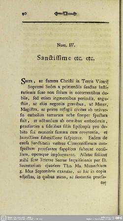 Num IV. Sanctissime etc. etc.
