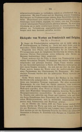 Rückgabe von Werten an Frankreich und Belgien