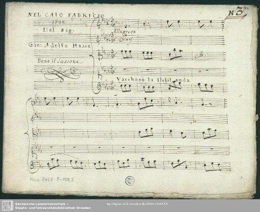 Cajo Fabricio. Excerpts - Mus.2477-F-109,3 : S, strings, bc