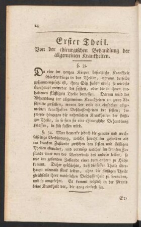 Erster Theil. Von der chirurgischen Behandlung der allgemeinen Krankheiten