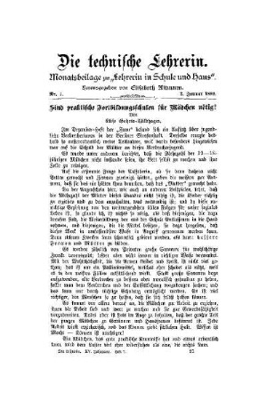 Sind praktische Fortbildungsschulen für Mädchen nötig?