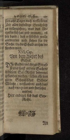 XVI. Cap. Von dem Wehrt des Geldes.