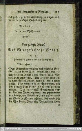 Der sechste Brief. Das Stiergefechte zu Madrit