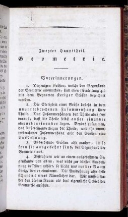 Zweyter Haupttheil. Geometrie. Vorerinnerungen.